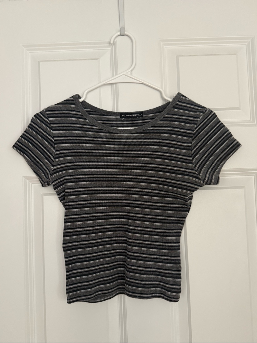 Brandy Melville Black & Gray Striped Ribbed Crop Top